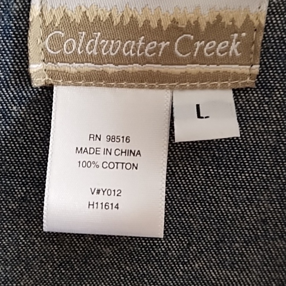 Coldwater Creek denim jacket with floral stitching. Size L - Picture 3 of 7